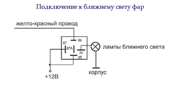 Подключение к ближнему свету фар